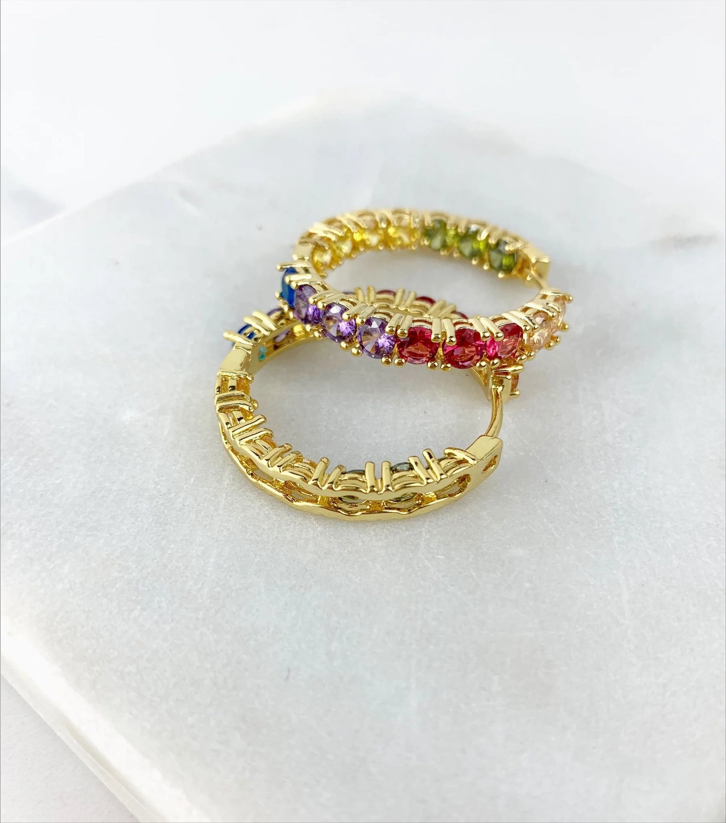 Earrings or Set, Rainbow Cubic Zirconia. 18k Gold Filled